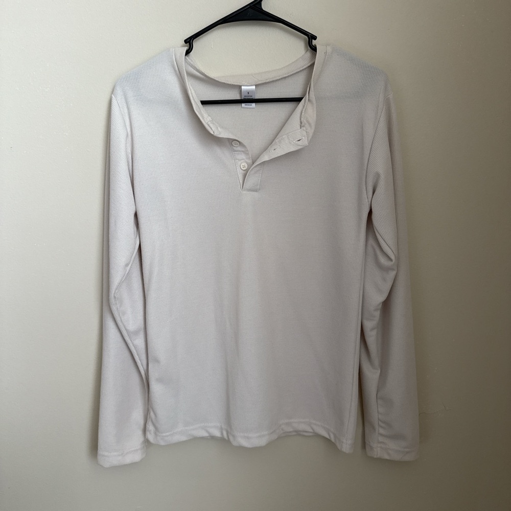 Cream Long Sleeve Henley Shirt